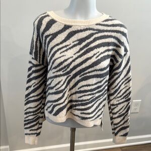 Black and White Crew Neck Zebra Print Sweater